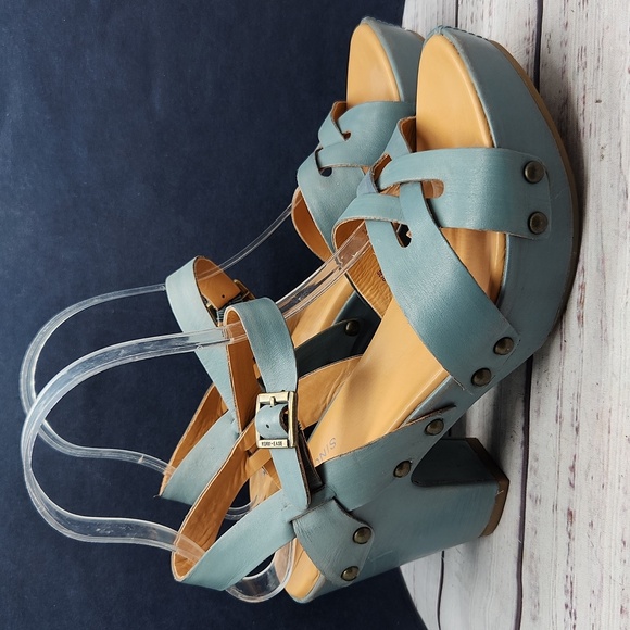Kork-Ease Retro Deborah Leather Heeled Sandals Blue Size 8 - Picture 2 of 9
